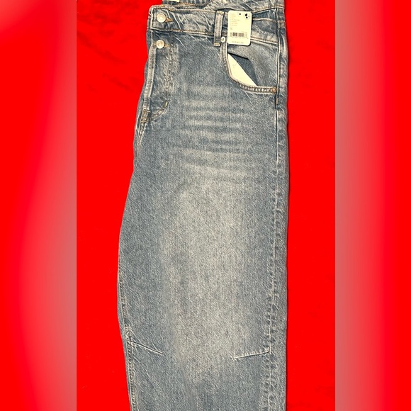 We The Free People Blue Denim Jeans Crossroads Mid Rise Slim Straight To Wire 32 - Picture 5 of 7